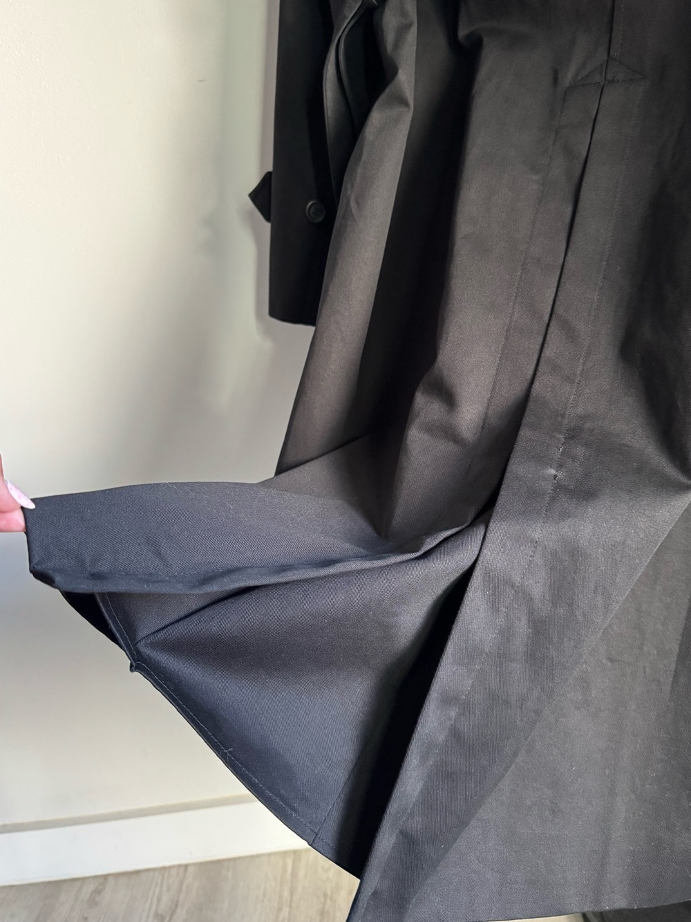 Uniqlo Black Cotton Double Breasted Structured Chic Long Trench Coat w Belt SM - Picture 9 of 13